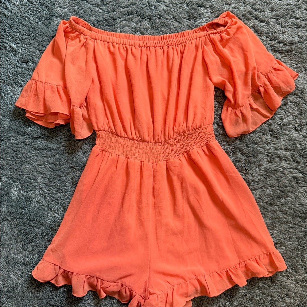 Pink Lily Off-Shoulder Orange Romper